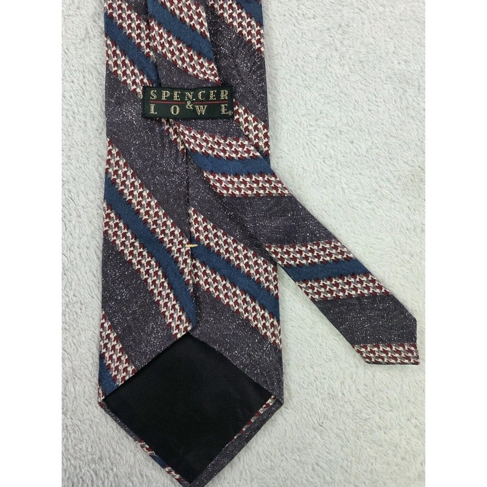 Spencer & Lowe Vintage Silk Necktie Diagonal Stripe Houndstooth USA Made Tie
